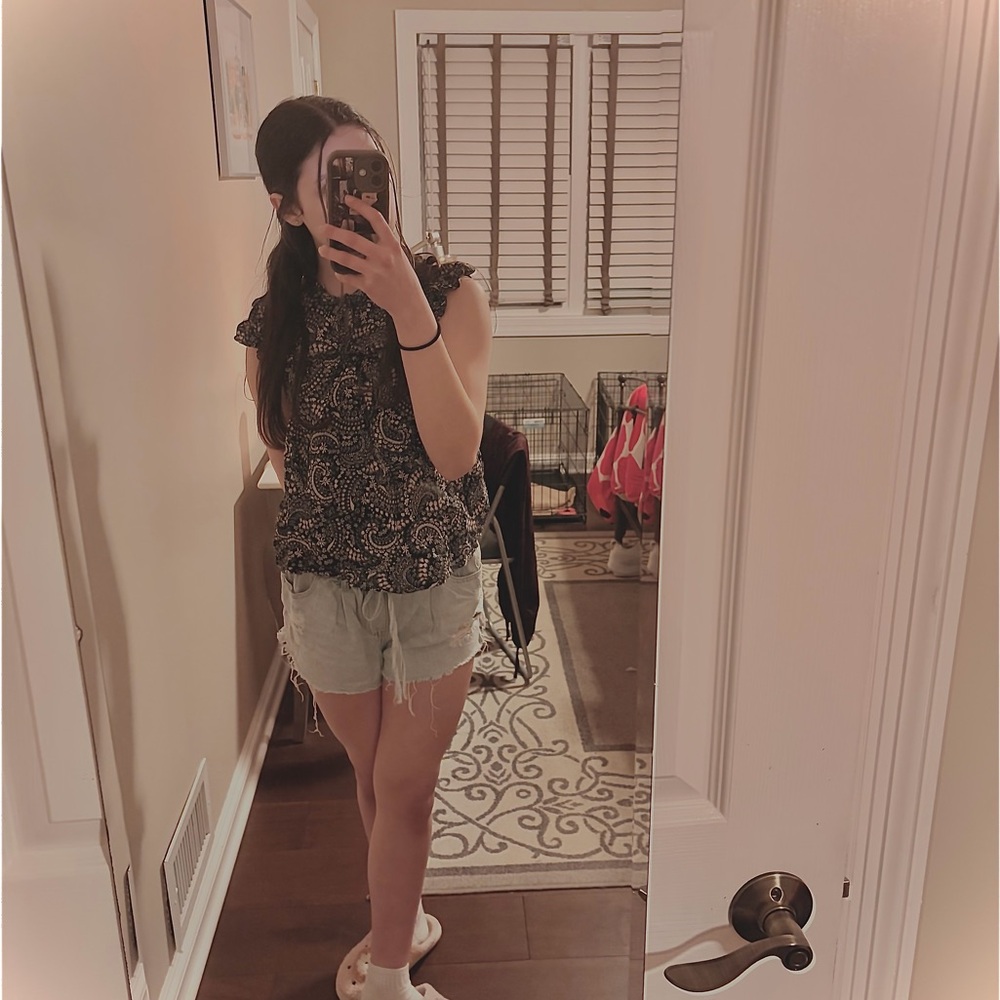 LOFT Black and White Paisley Blouse